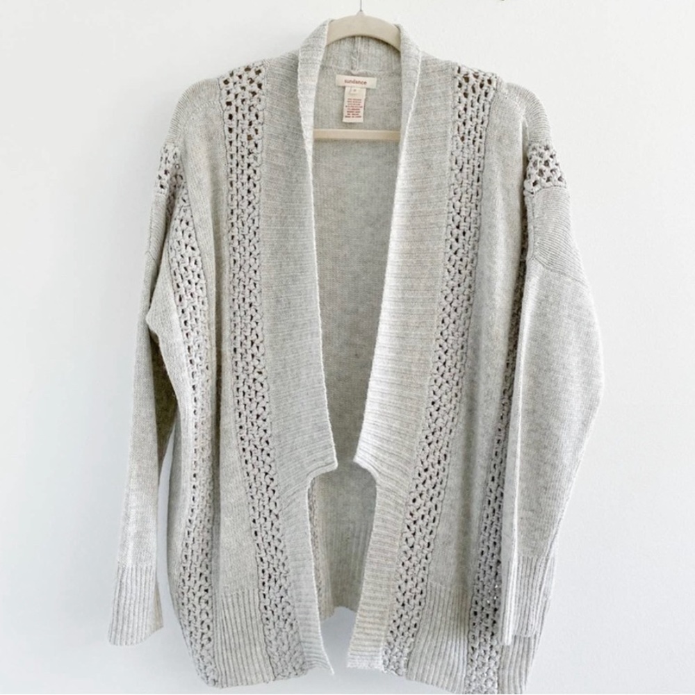 Sundance | Light Gray Open Front Knit Cardigan
